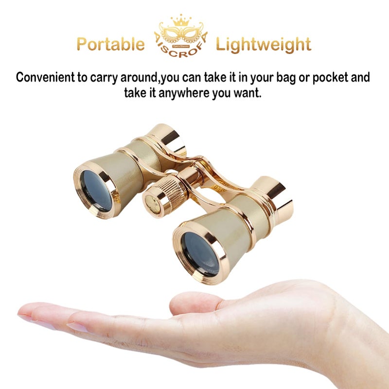 AiScrofa Opera Glasses Binoculars 3X25,Mini Binocular Compact Lightweight,with Chain for Adults Kids Women in Musical Concert (Gold with Chain) - Image 4